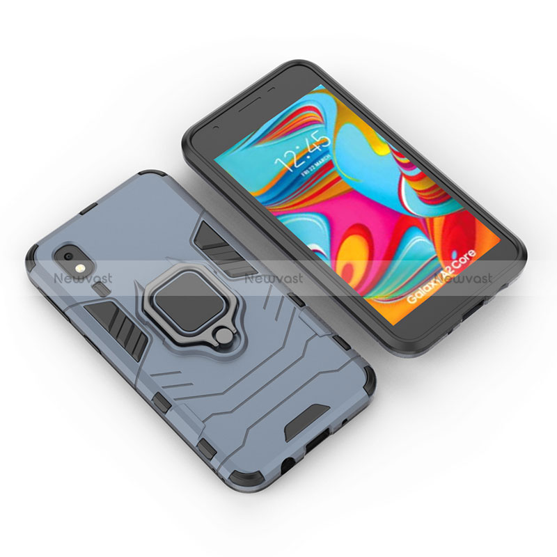 Silicone Matte Finish and Plastic Back Cover Case with Magnetic Finger Ring Stand for Samsung Galaxy A2 Core A260F A260G