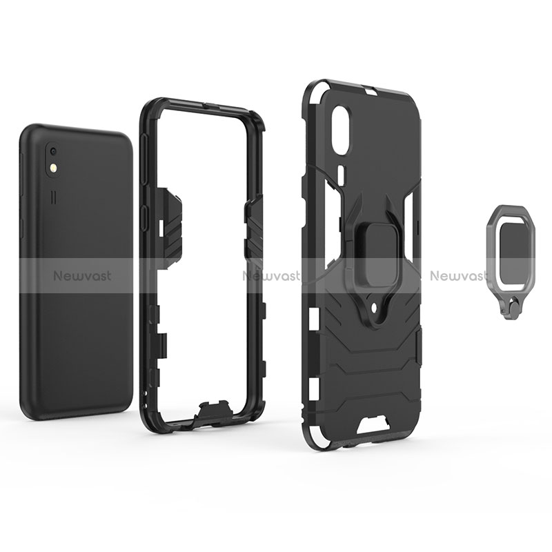 Silicone Matte Finish and Plastic Back Cover Case with Magnetic Finger Ring Stand for Samsung Galaxy A2 Core A260F A260G