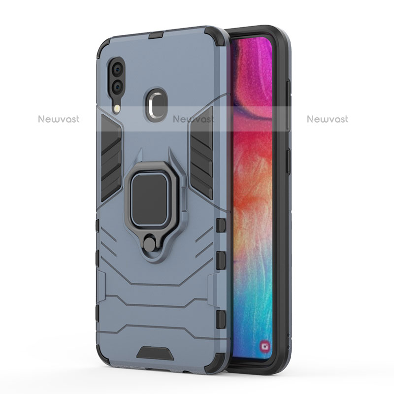 Silicone Matte Finish and Plastic Back Cover Case with Magnetic Finger Ring Stand for Samsung Galaxy A20