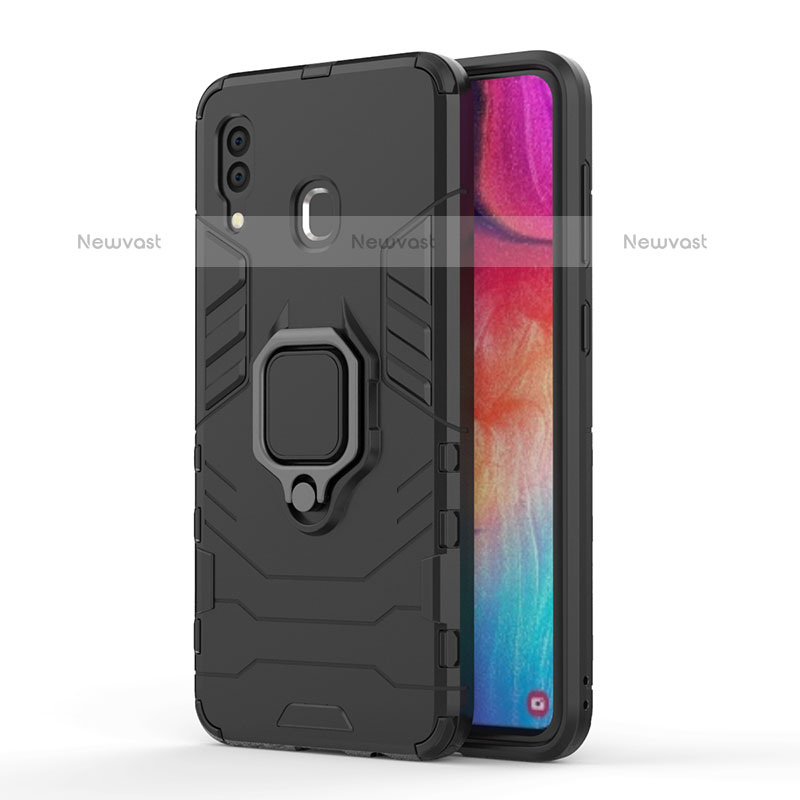 Silicone Matte Finish and Plastic Back Cover Case with Magnetic Finger Ring Stand for Samsung Galaxy A20