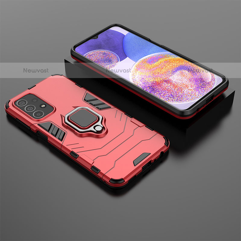 Silicone Matte Finish and Plastic Back Cover Case with Magnetic Finger Ring Stand for Samsung Galaxy A23 5G