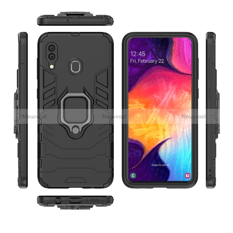 Silicone Matte Finish and Plastic Back Cover Case with Magnetic Finger Ring Stand for Samsung Galaxy A30