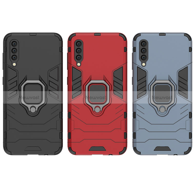 Silicone Matte Finish and Plastic Back Cover Case with Magnetic Finger Ring Stand for Samsung Galaxy A30S