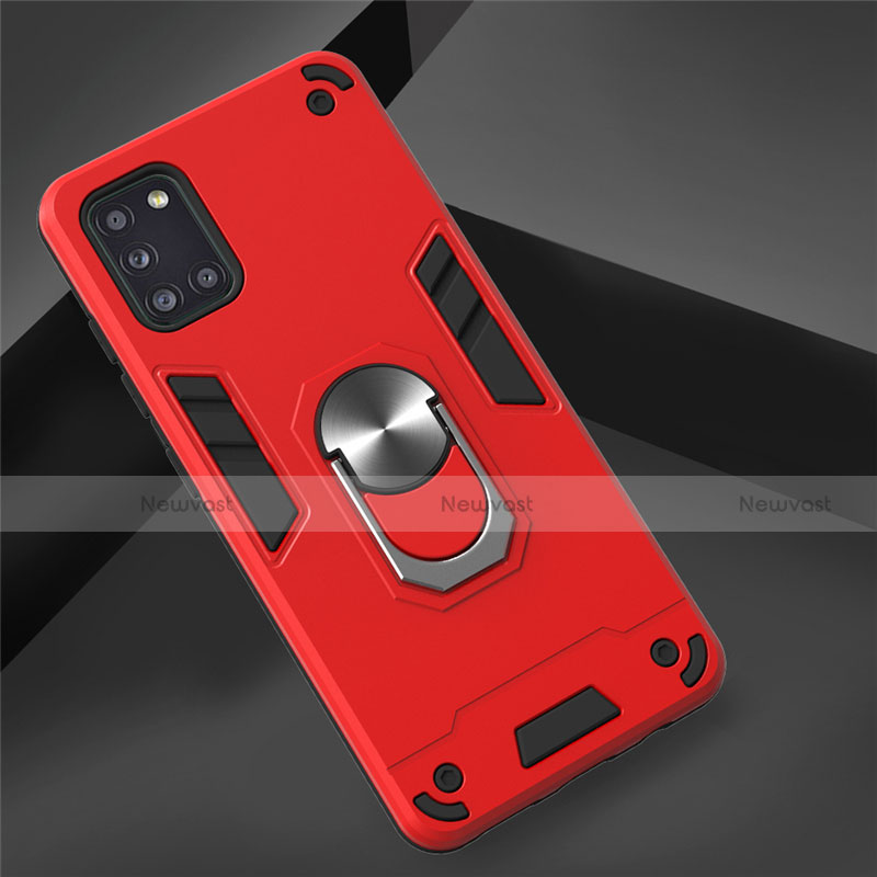 Silicone Matte Finish and Plastic Back Cover Case with Magnetic Finger Ring Stand for Samsung Galaxy A31