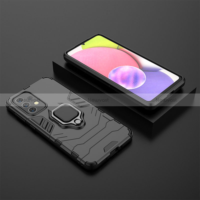 Silicone Matte Finish and Plastic Back Cover Case with Magnetic Finger Ring Stand for Samsung Galaxy A33 5G