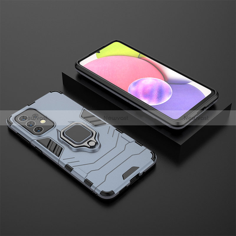 Silicone Matte Finish and Plastic Back Cover Case with Magnetic Finger Ring Stand for Samsung Galaxy A33 5G