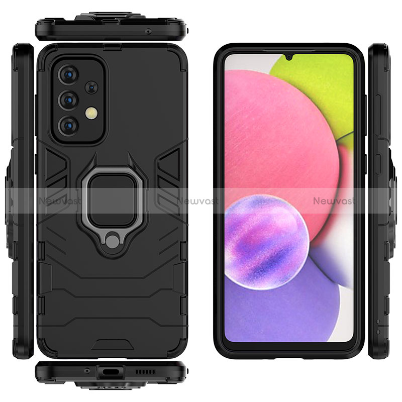 Silicone Matte Finish and Plastic Back Cover Case with Magnetic Finger Ring Stand for Samsung Galaxy A33 5G