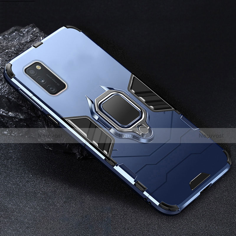 Silicone Matte Finish and Plastic Back Cover Case with Magnetic Finger Ring Stand for Samsung Galaxy A41
