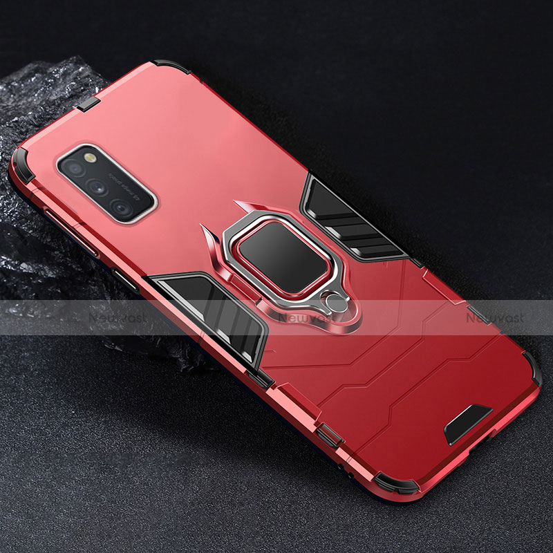 Silicone Matte Finish and Plastic Back Cover Case with Magnetic Finger Ring Stand for Samsung Galaxy A41