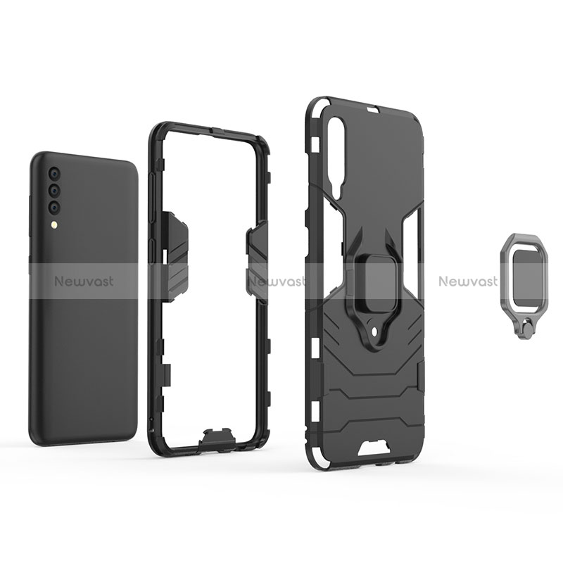 Silicone Matte Finish and Plastic Back Cover Case with Magnetic Finger Ring Stand for Samsung Galaxy A50S