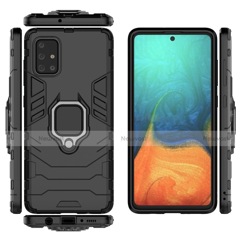 Silicone Matte Finish and Plastic Back Cover Case with Magnetic Finger Ring Stand for Samsung Galaxy A51 5G