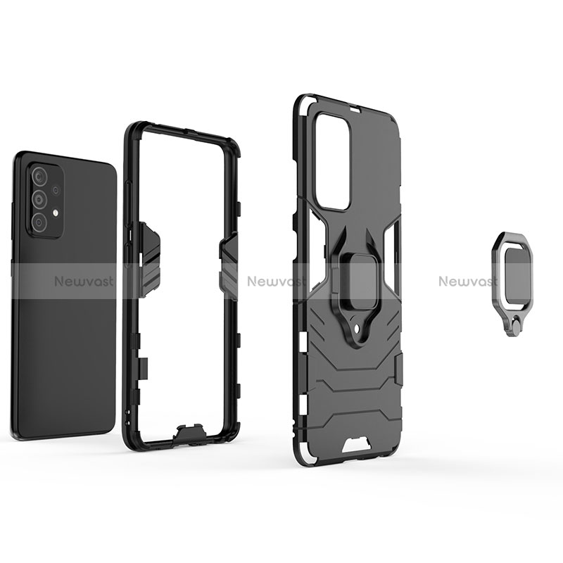 Silicone Matte Finish and Plastic Back Cover Case with Magnetic Finger Ring Stand for Samsung Galaxy A52 5G