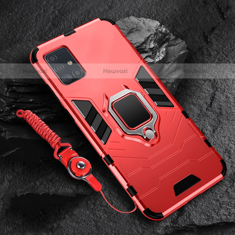 Silicone Matte Finish and Plastic Back Cover Case with Magnetic Finger Ring Stand for Samsung Galaxy A71 4G A715