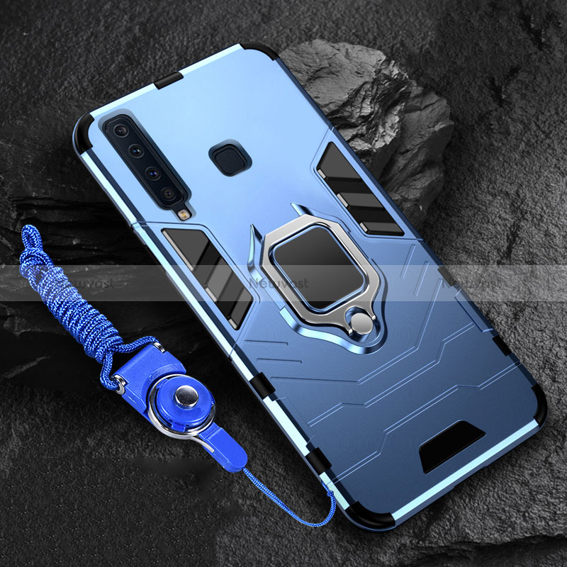 Silicone Matte Finish and Plastic Back Cover Case with Magnetic Finger Ring Stand for Samsung Galaxy A9 Star Pro