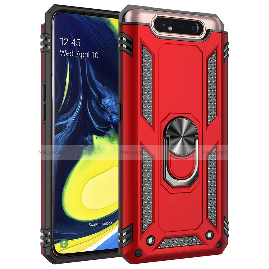 Silicone Matte Finish and Plastic Back Cover Case with Magnetic Finger Ring Stand for Samsung Galaxy A90 4G