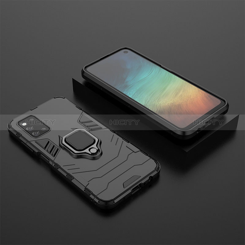 Silicone Matte Finish and Plastic Back Cover Case with Magnetic Finger Ring Stand for Samsung Galaxy F52 5G Black