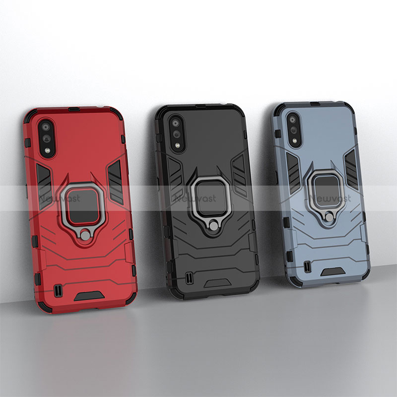 Silicone Matte Finish and Plastic Back Cover Case with Magnetic Finger Ring Stand for Samsung Galaxy M01