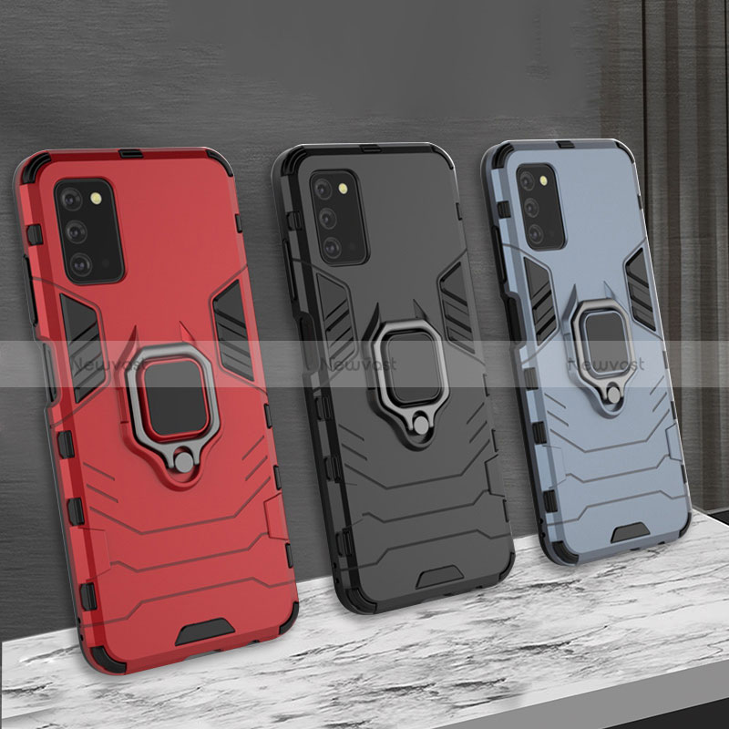 Silicone Matte Finish and Plastic Back Cover Case with Magnetic Finger Ring Stand for Samsung Galaxy M02s
