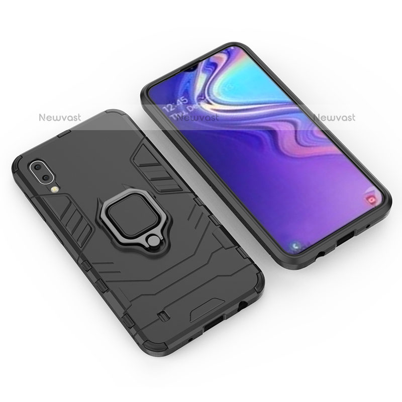 Silicone Matte Finish and Plastic Back Cover Case with Magnetic Finger Ring Stand for Samsung Galaxy M10