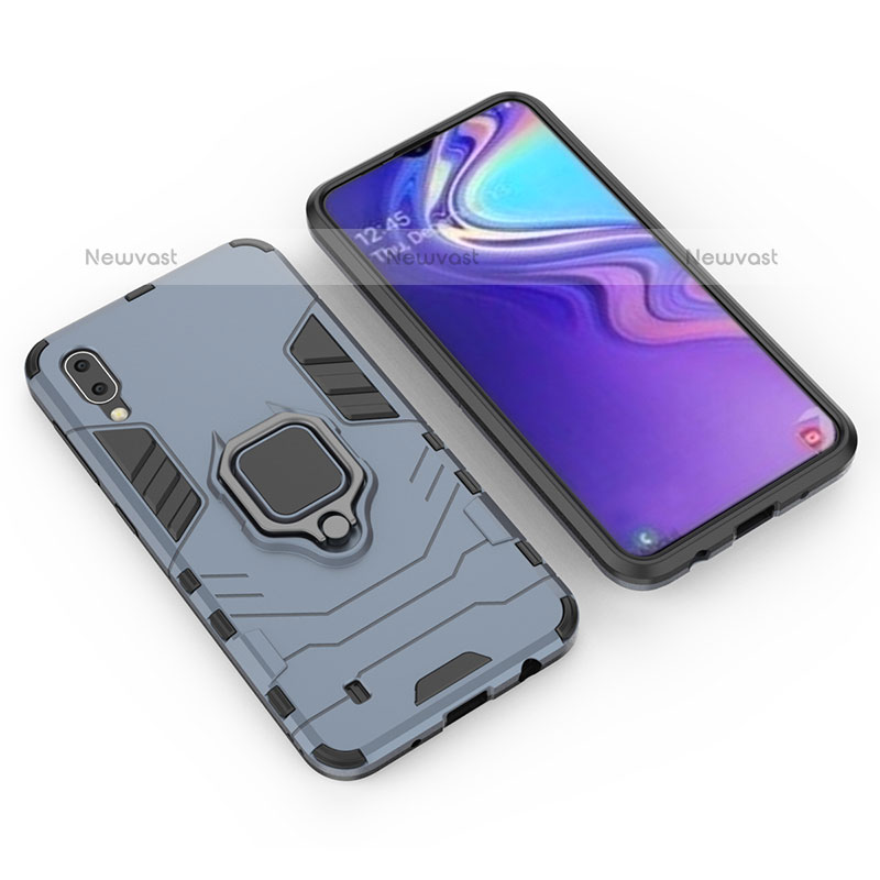 Silicone Matte Finish and Plastic Back Cover Case with Magnetic Finger Ring Stand for Samsung Galaxy M10