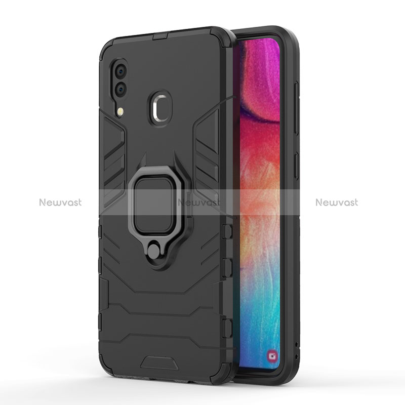 Silicone Matte Finish and Plastic Back Cover Case with Magnetic Finger Ring Stand for Samsung Galaxy M10S