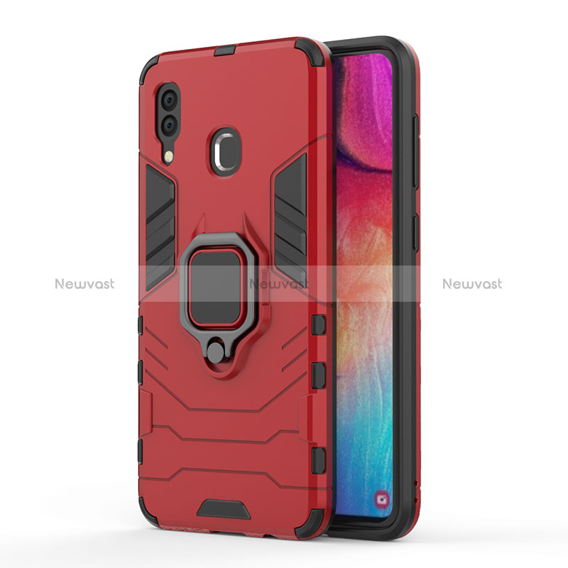Silicone Matte Finish and Plastic Back Cover Case with Magnetic Finger Ring Stand for Samsung Galaxy M10S Red
