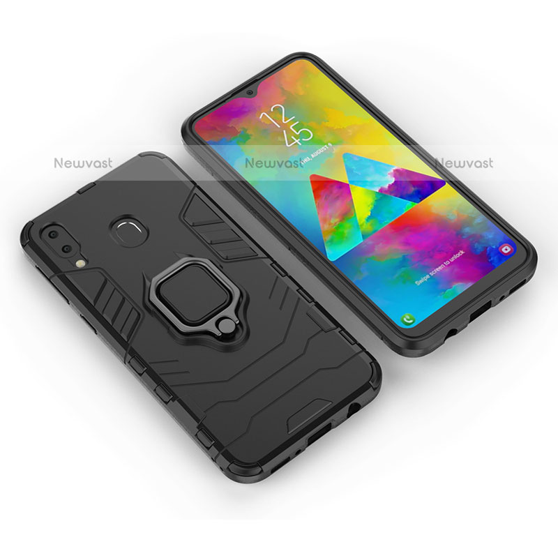 Silicone Matte Finish and Plastic Back Cover Case with Magnetic Finger Ring Stand for Samsung Galaxy M20