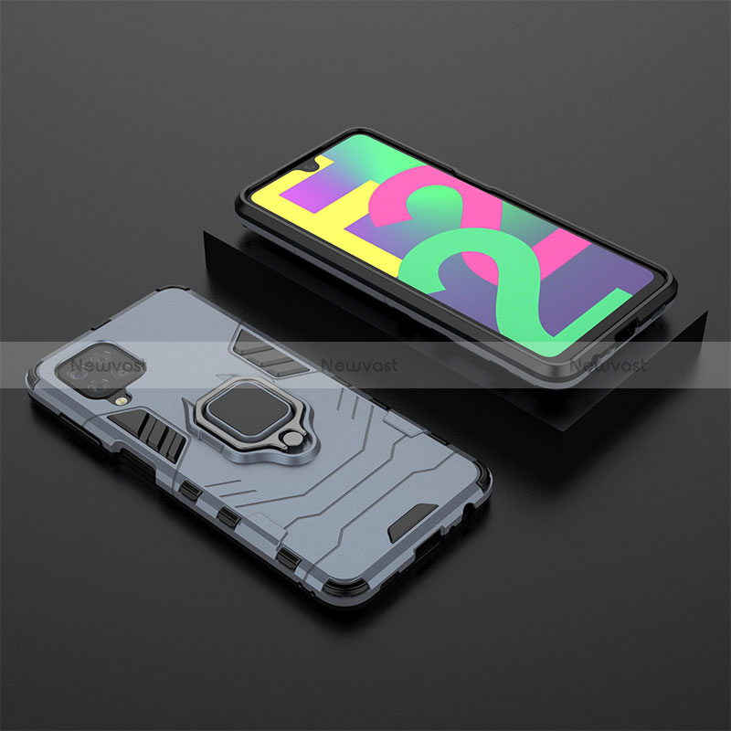 Silicone Matte Finish and Plastic Back Cover Case with Magnetic Finger Ring Stand for Samsung Galaxy M22 4G