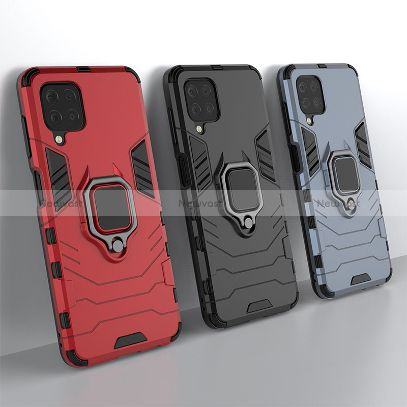 Silicone Matte Finish and Plastic Back Cover Case with Magnetic Finger Ring Stand for Samsung Galaxy M22 4G