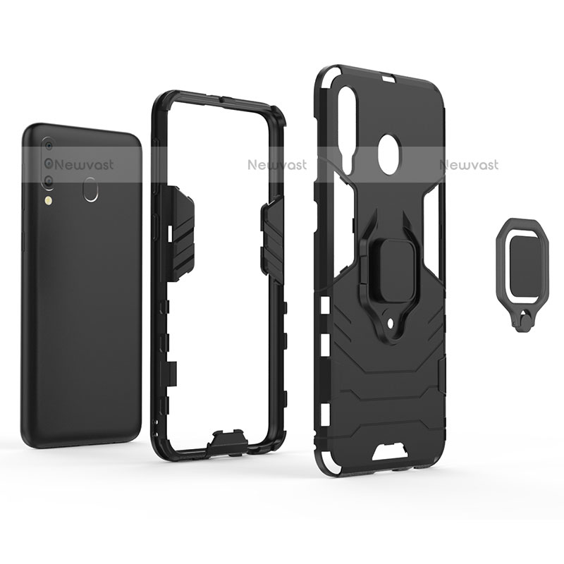 Silicone Matte Finish and Plastic Back Cover Case with Magnetic Finger Ring Stand for Samsung Galaxy M30