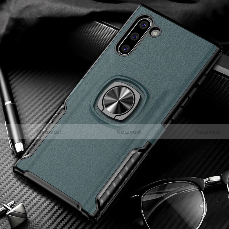 Silicone Matte Finish and Plastic Back Cover Case with Magnetic Finger Ring Stand for Samsung Galaxy Note 10 5G