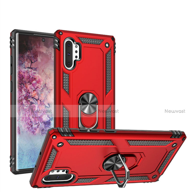 Silicone Matte Finish and Plastic Back Cover Case with Magnetic Finger Ring Stand for Samsung Galaxy Note 10 Plus 5G