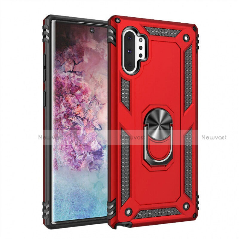 Silicone Matte Finish and Plastic Back Cover Case with Magnetic Finger Ring Stand for Samsung Galaxy Note 10 Plus 5G