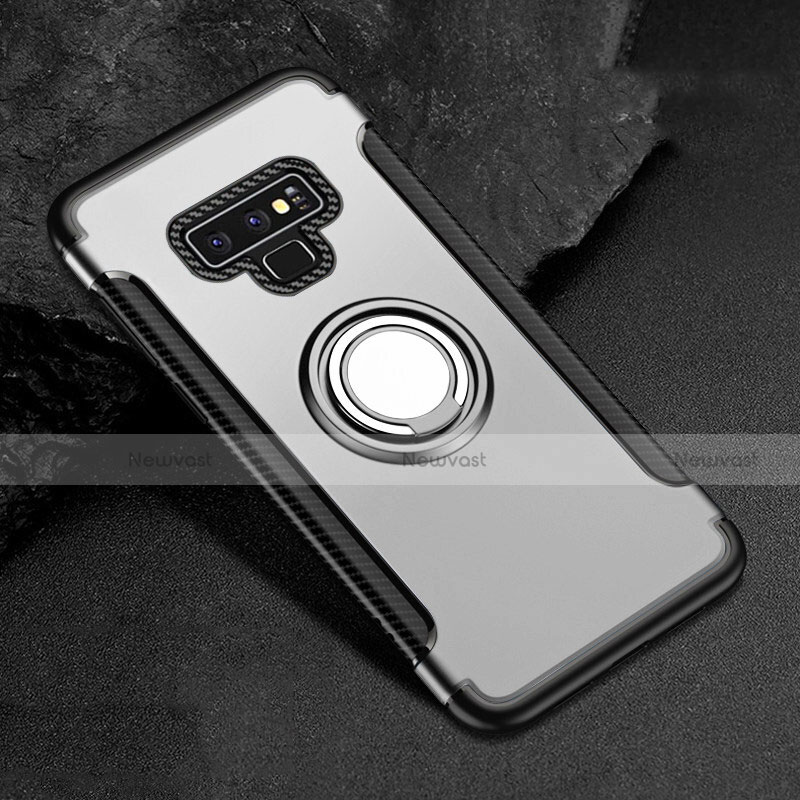 Silicone Matte Finish and Plastic Back Cover Case with Magnetic Finger Ring Stand for Samsung Galaxy Note 9