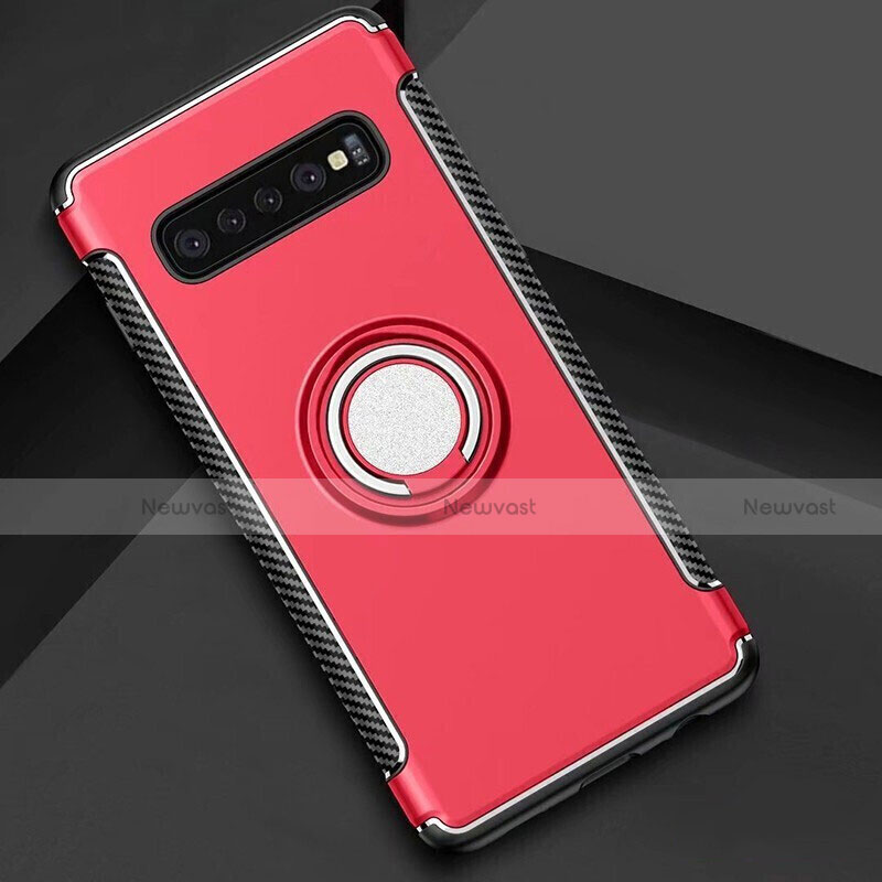 Silicone Matte Finish and Plastic Back Cover Case with Magnetic Finger Ring Stand for Samsung Galaxy S10