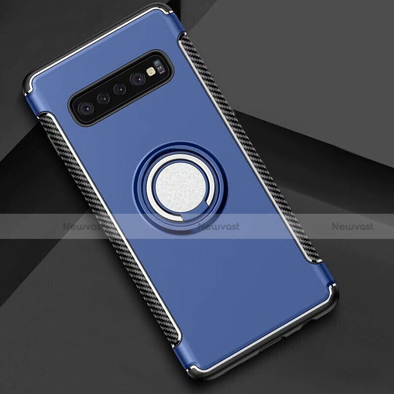 Silicone Matte Finish and Plastic Back Cover Case with Magnetic Finger Ring Stand for Samsung Galaxy S10