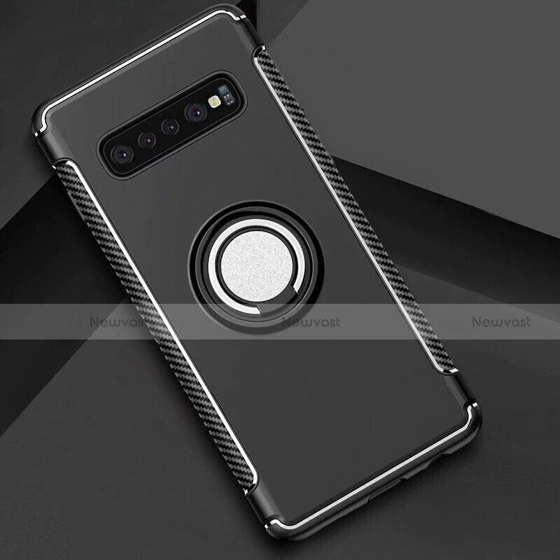 Silicone Matte Finish and Plastic Back Cover Case with Magnetic Finger Ring Stand for Samsung Galaxy S10 5G