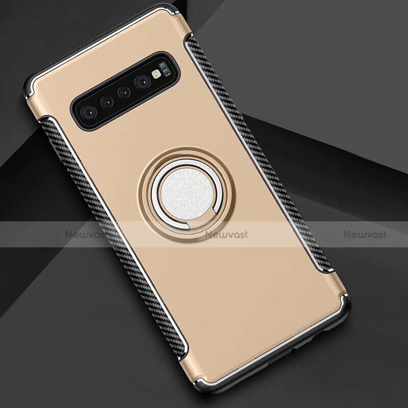 Silicone Matte Finish and Plastic Back Cover Case with Magnetic Finger Ring Stand for Samsung Galaxy S10 5G