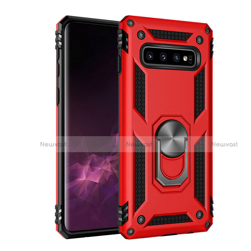 Silicone Matte Finish and Plastic Back Cover Case with Magnetic Finger Ring Stand for Samsung Galaxy S10 Plus