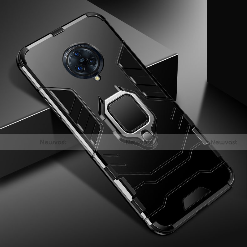 Silicone Matte Finish and Plastic Back Cover Case with Magnetic Finger Ring Stand for Vivo Nex 3S Black
