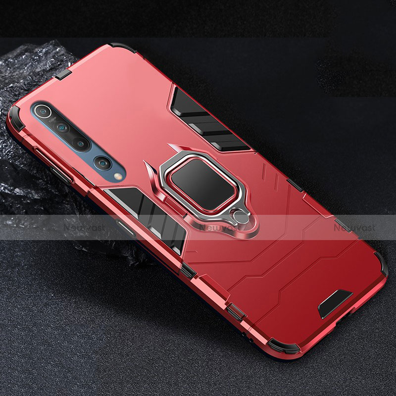 Silicone Matte Finish and Plastic Back Cover Case with Magnetic Finger Ring Stand for Xiaomi Mi 10