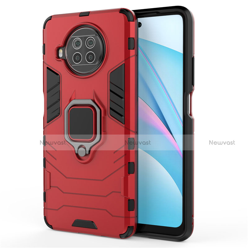 Silicone Matte Finish and Plastic Back Cover Case with Magnetic Finger Ring Stand for Xiaomi Mi 10T Lite 5G Red