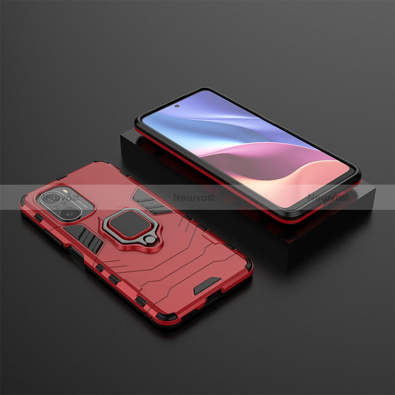 Silicone Matte Finish and Plastic Back Cover Case with Magnetic Finger Ring Stand for Xiaomi Mi 11X Pro 5G