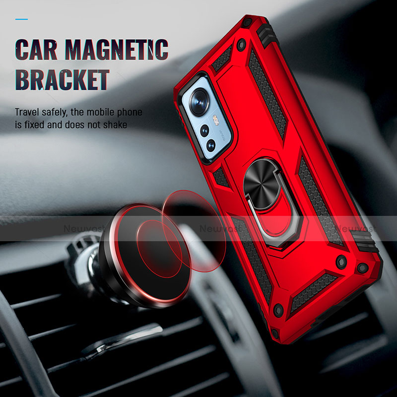 Silicone Matte Finish and Plastic Back Cover Case with Magnetic Finger Ring Stand for Xiaomi Mi 12 5G