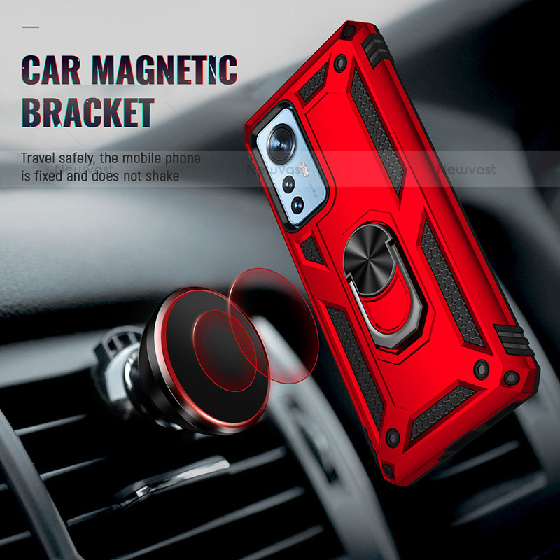 Silicone Matte Finish and Plastic Back Cover Case with Magnetic Finger Ring Stand for Xiaomi Mi 12S 5G