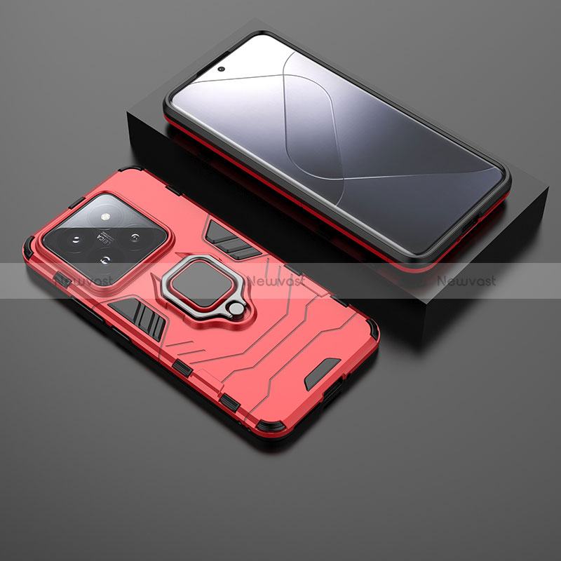 Silicone Matte Finish and Plastic Back Cover Case with Magnetic Finger Ring Stand for Xiaomi Mi 14 5G