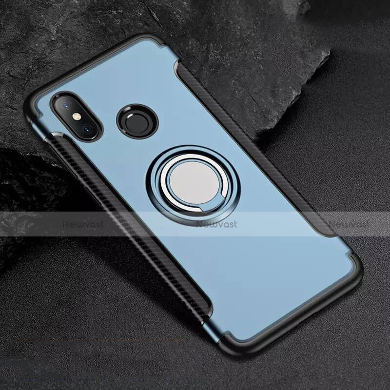 Silicone Matte Finish and Plastic Back Cover Case with Magnetic Finger Ring Stand for Xiaomi Mi 8