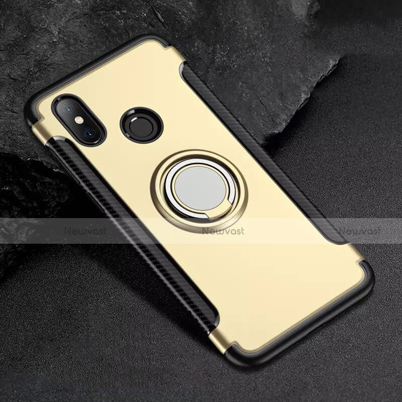 Silicone Matte Finish and Plastic Back Cover Case with Magnetic Finger Ring Stand for Xiaomi Mi 8