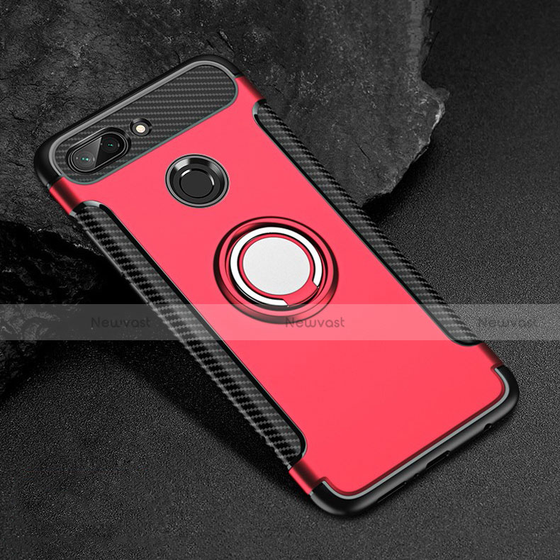 Silicone Matte Finish and Plastic Back Cover Case with Magnetic Finger Ring Stand for Xiaomi Mi 8 Lite