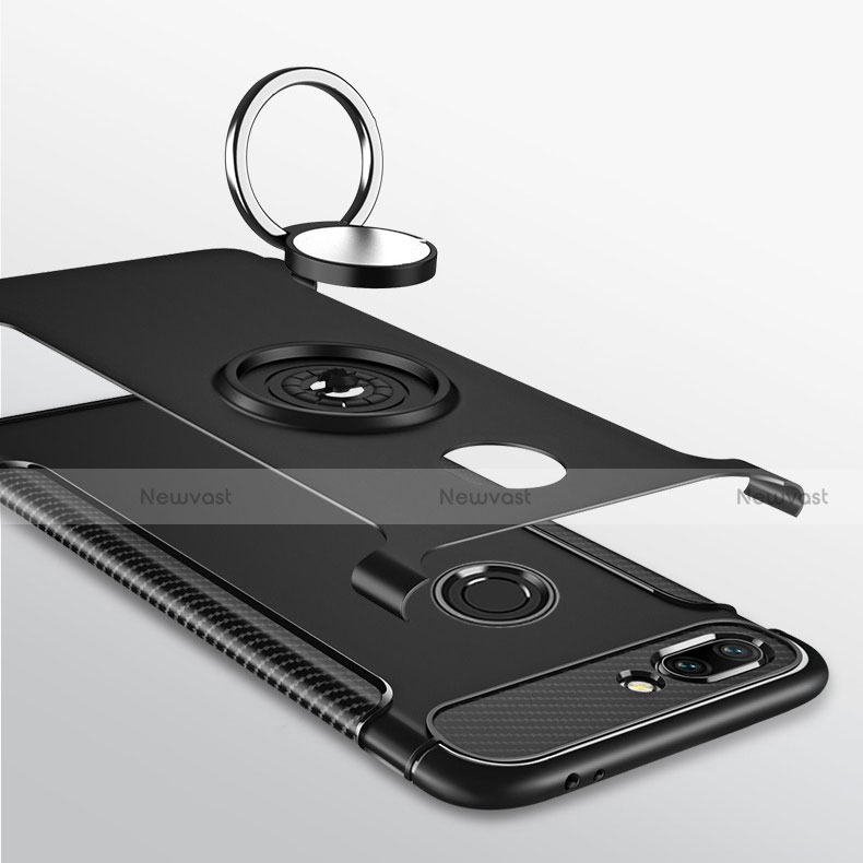 Silicone Matte Finish and Plastic Back Cover Case with Magnetic Finger Ring Stand for Xiaomi Mi 8 Lite